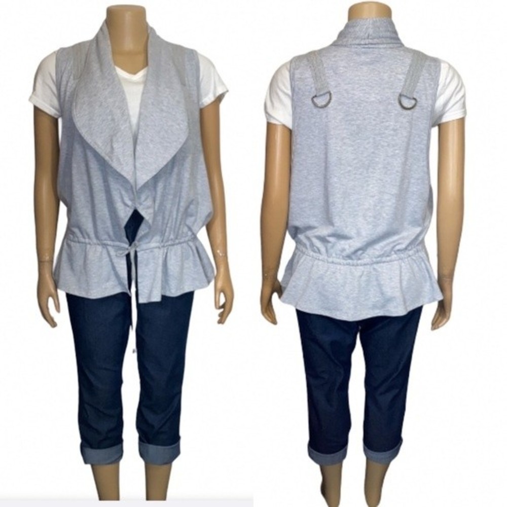 bebe Gray Draped Fleece Vest drawstring waist Harness ring design back size M